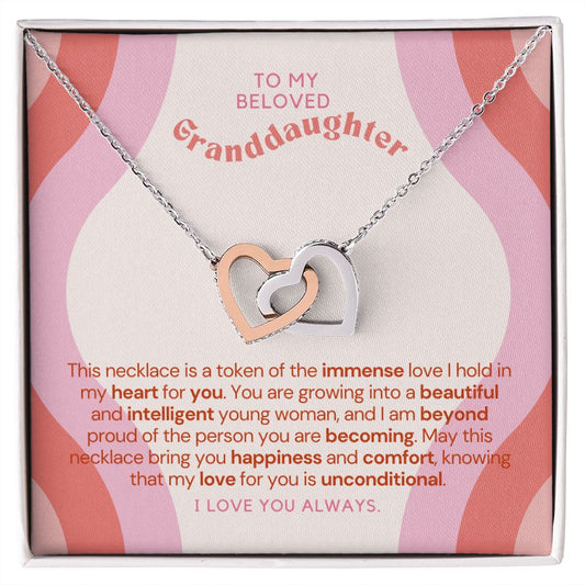 Granddaughter Gift Message, Interlocking Hearts Necklace, Granddaughter gifts from Grandma, Gift for Granddaughter from Grandpa with Jewelry Box