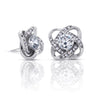 14K White Gold Love Knot Stud Earrings with Sparkling 6 mm Diamond Cubic Zirconia Center